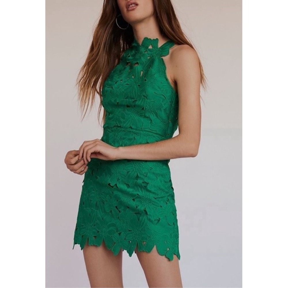 Free People x Saylor Jessa Lace Mini Dress M Floral GREEN‎ Poison Ivy Prom Grad